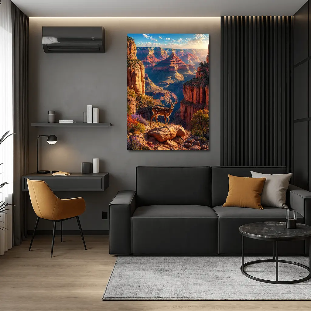 Deer Standing Over Grand Canyon Sunset – Wall Art