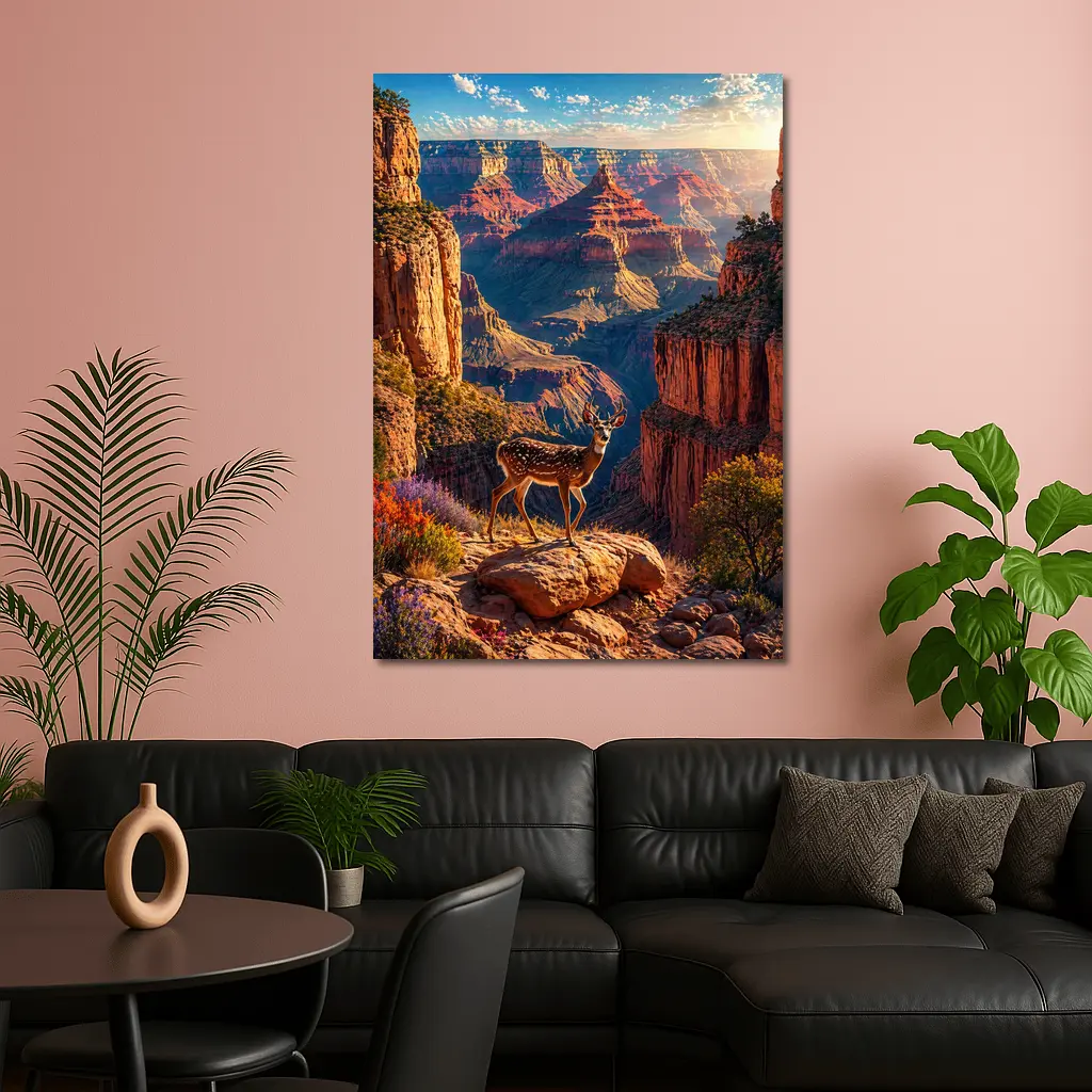 Deer Standing Over Grand Canyon Sunset – Wall Art
