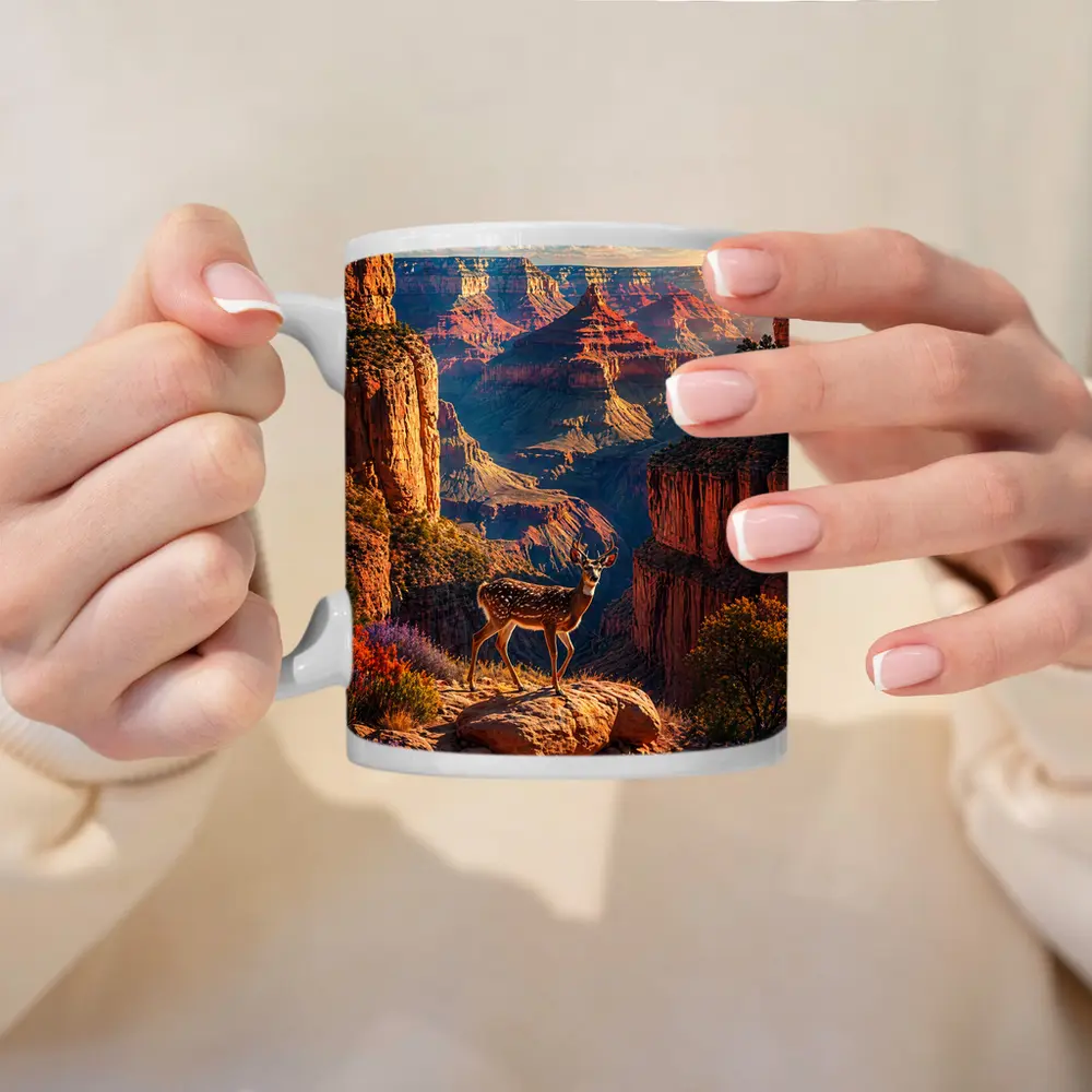 Deer Standing Over Grand Canyon Sunset – Mugs