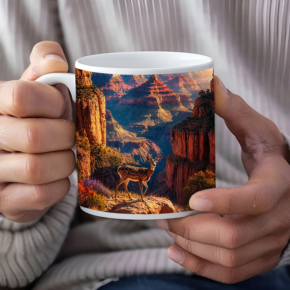 Deer Standing Over Grand Canyon Sunset – Mugs