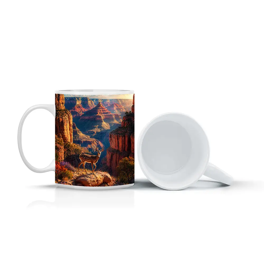 Deer Standing Over Grand Canyon Sunset – Mugs