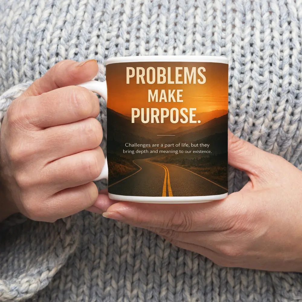 Problems Make Purpose Quote Sunset Road – Mugs
