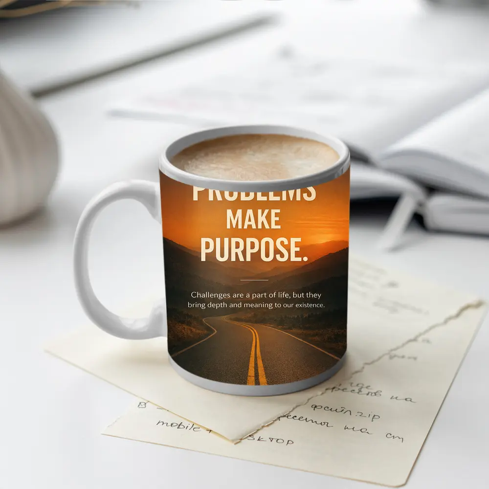 Problems Make Purpose Quote Sunset Road – Mugs