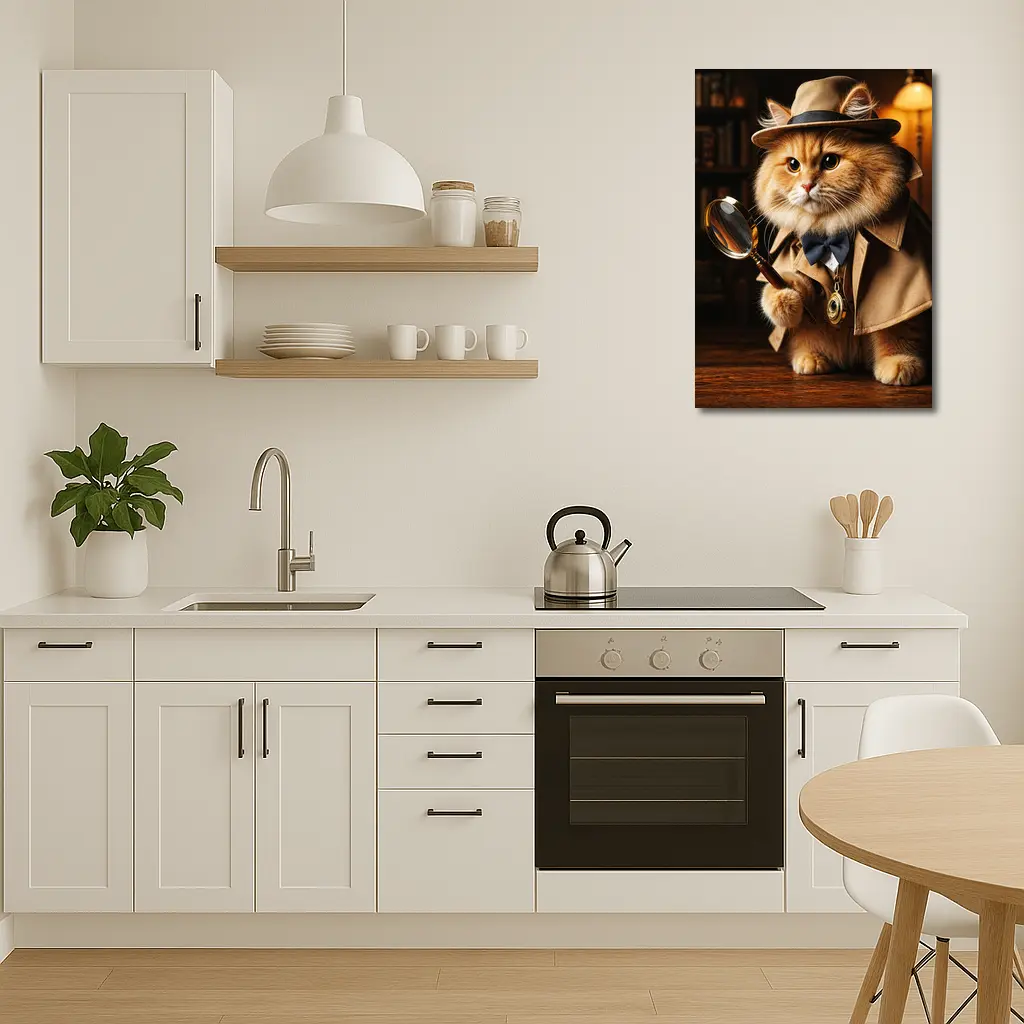 Detective Cat With Magnifying Glass Library – Wall Art