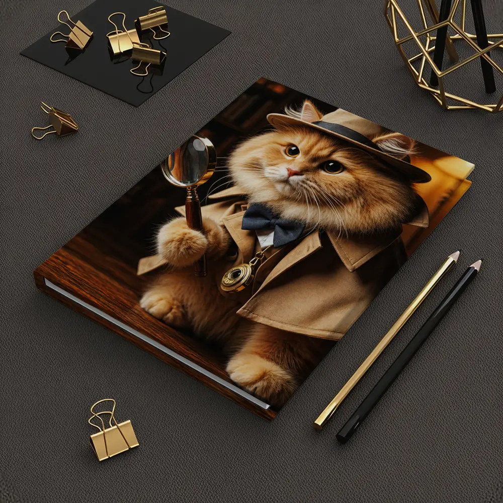Detective Cat With Magnifying Glass Library – Notebooks