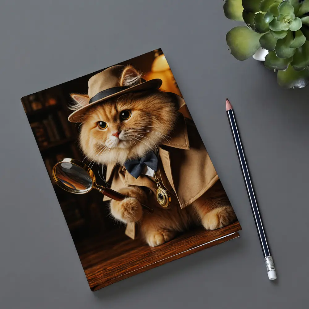Detective Cat With Magnifying Glass Library – Notebooks
