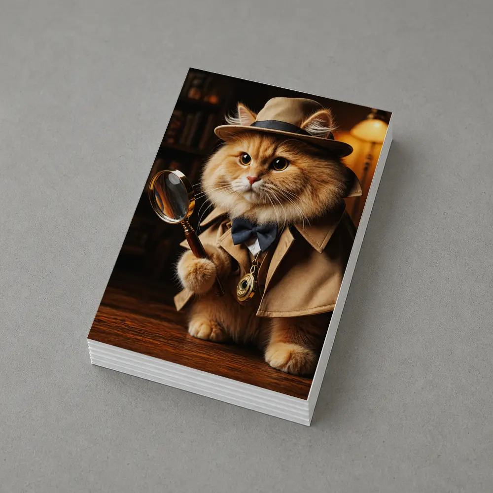 Detective Cat With Magnifying Glass Library – Postcards