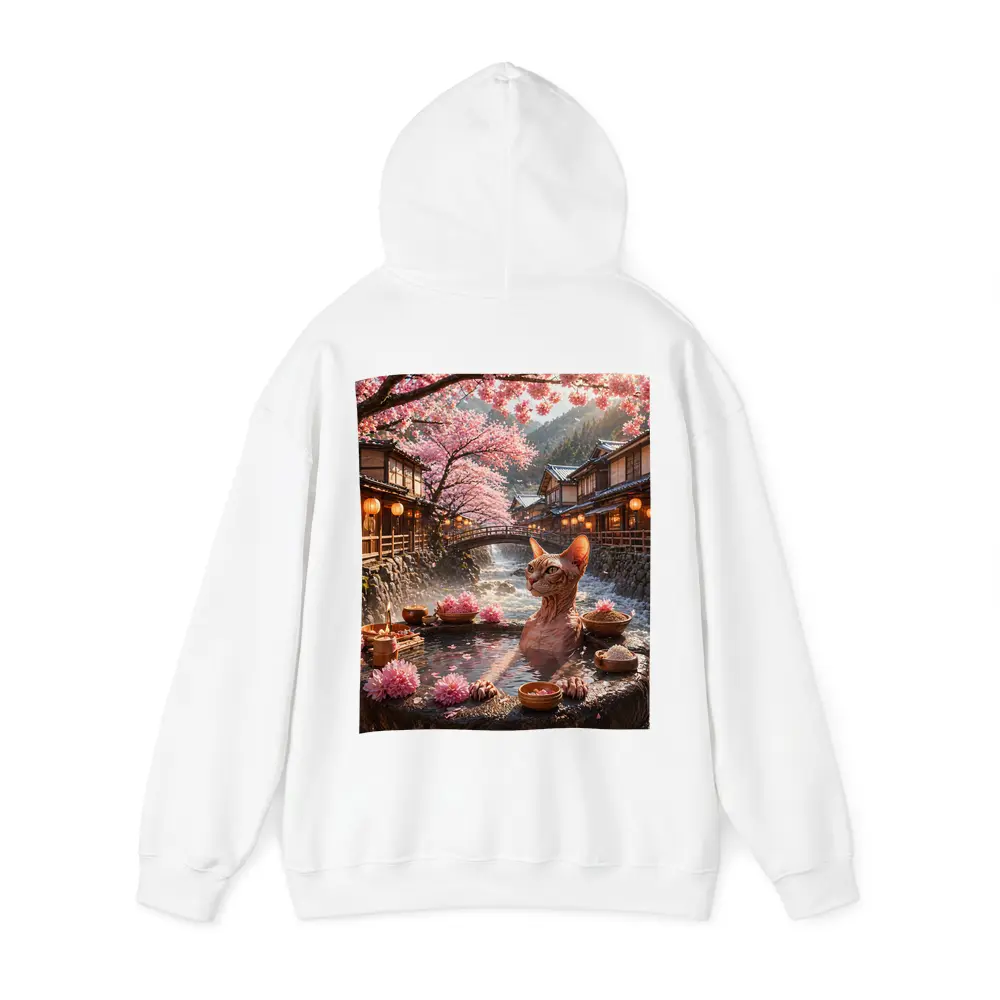Sphynx Cat Relaxing Japanese Sakura Hot Spring – Hoodies