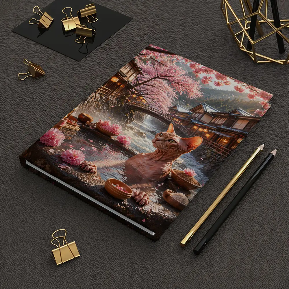 Sphynx Cat Relaxing Japanese Sakura Hot Spring – Notebooks