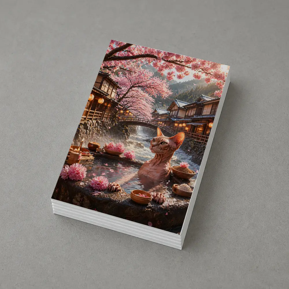 Sphynx Cat Relaxing Japanese Sakura Hot Spring – Postcards