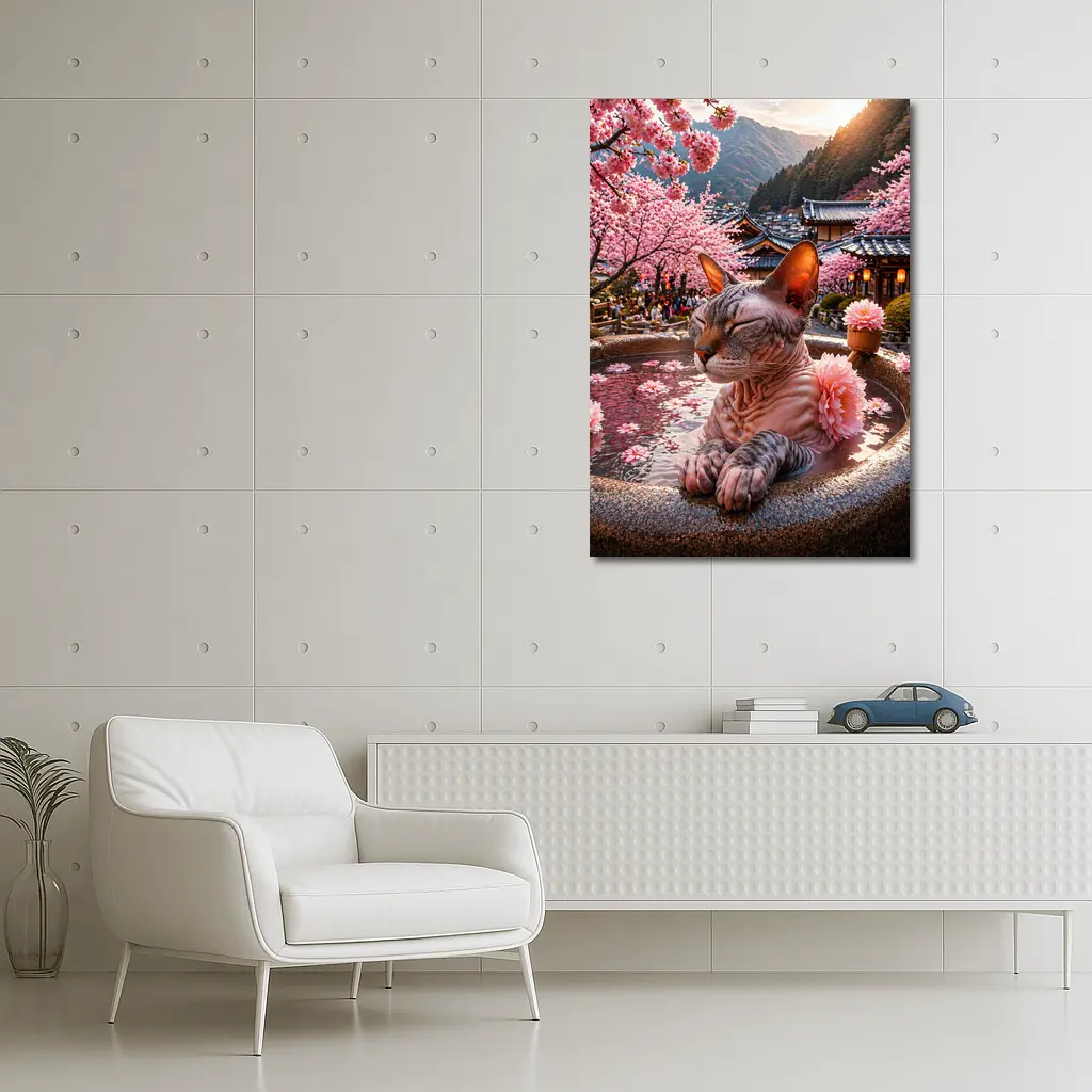 Devon Rex Cat Japanese Hot Spring Cherry Blossoms – Wall Art