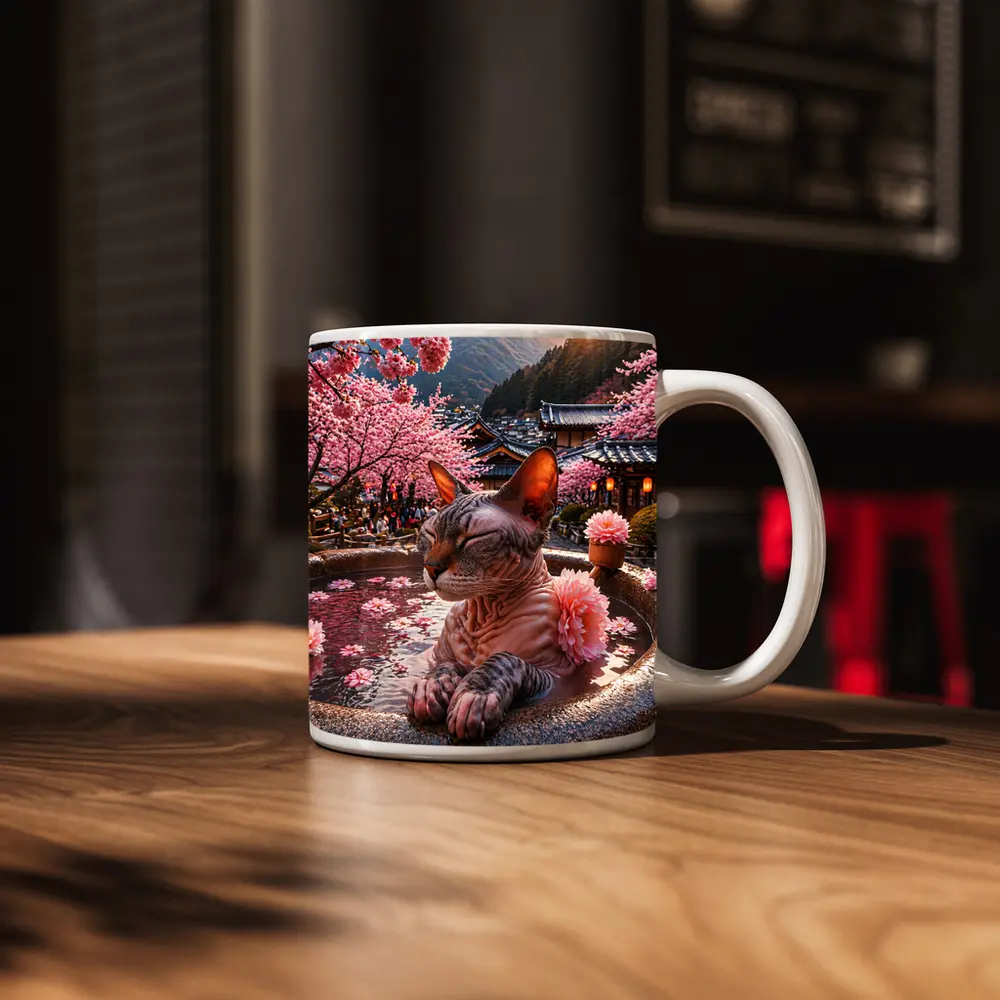 Devon Rex Cat Japanese Hot Spring Cherry Blossoms – Mugs