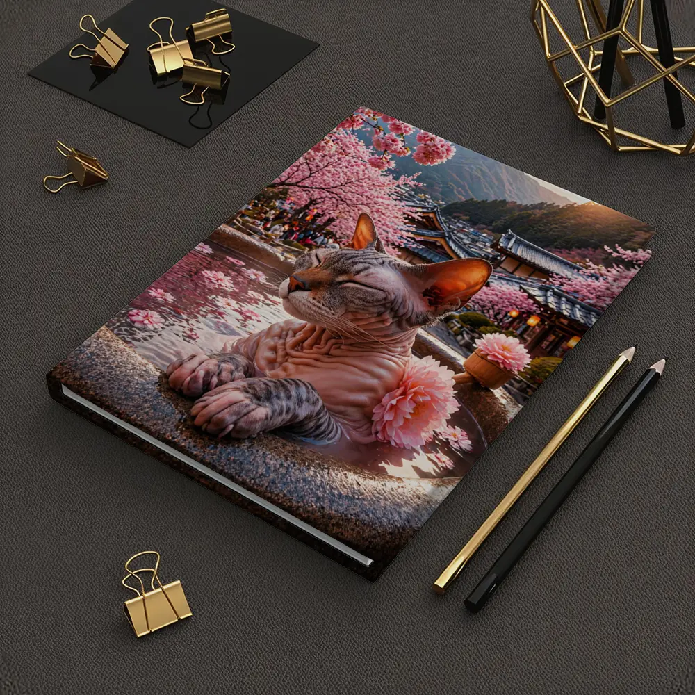 Devon Rex Cat Japanese Hot Spring Cherry Blossoms – Notebooks