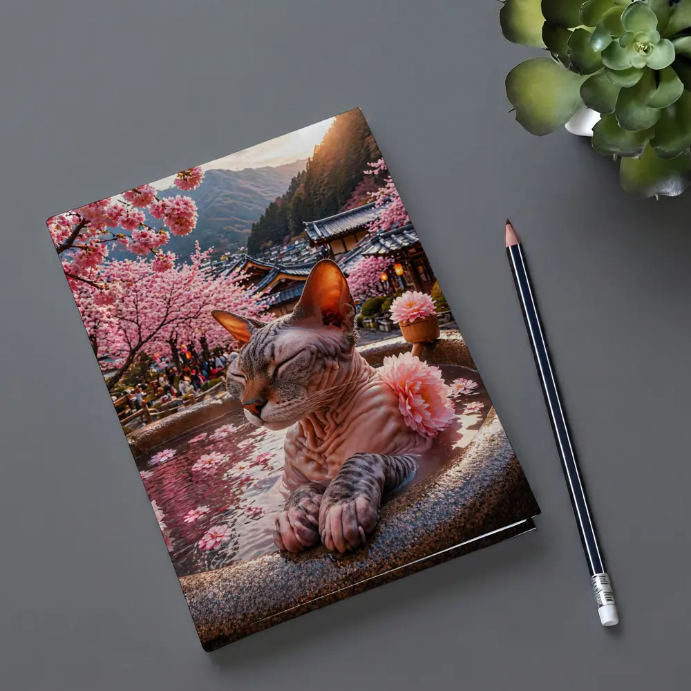 Devon Rex Cat Japanese Hot Spring Cherry Blossoms – Notebooks