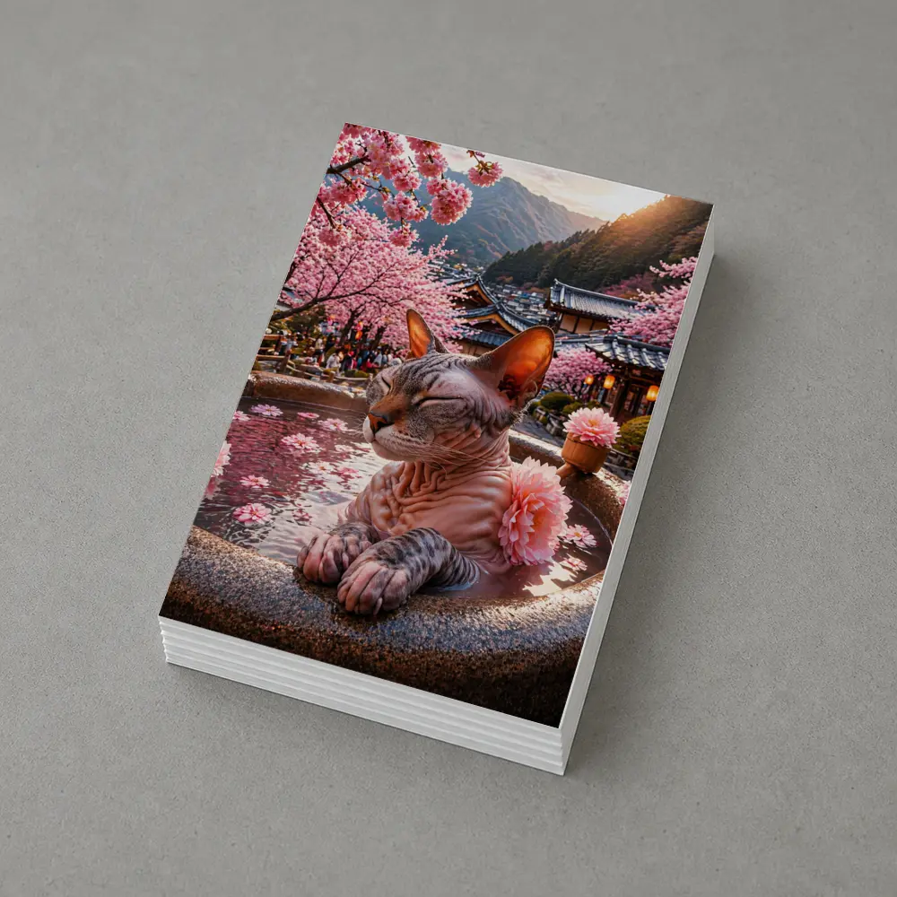 Devon Rex Cat Japanese Hot Spring Cherry Blossoms – Postcards