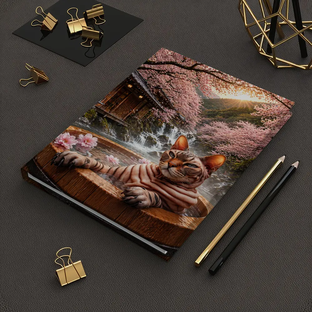 Devon Rex Cat Japanese Onsen Cherry Blossoms – Notebooks