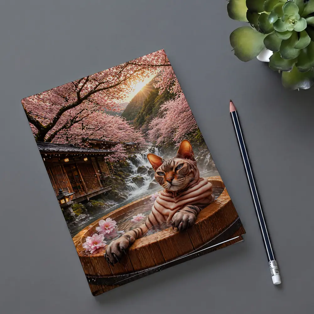 Devon Rex Cat Japanese Onsen Cherry Blossoms – Notebooks