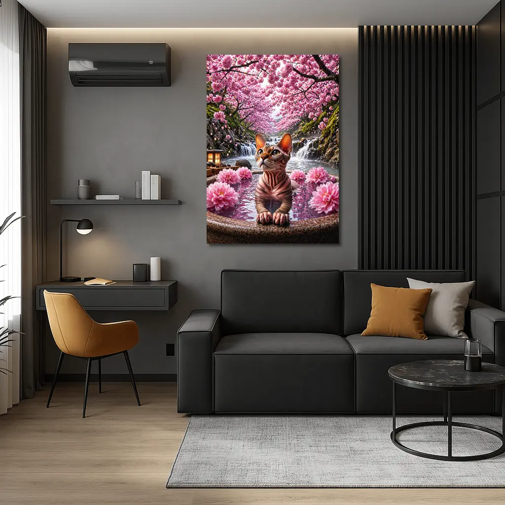 Devon Rex Cat Hot Spring Cherry Blossoms – Wall Art