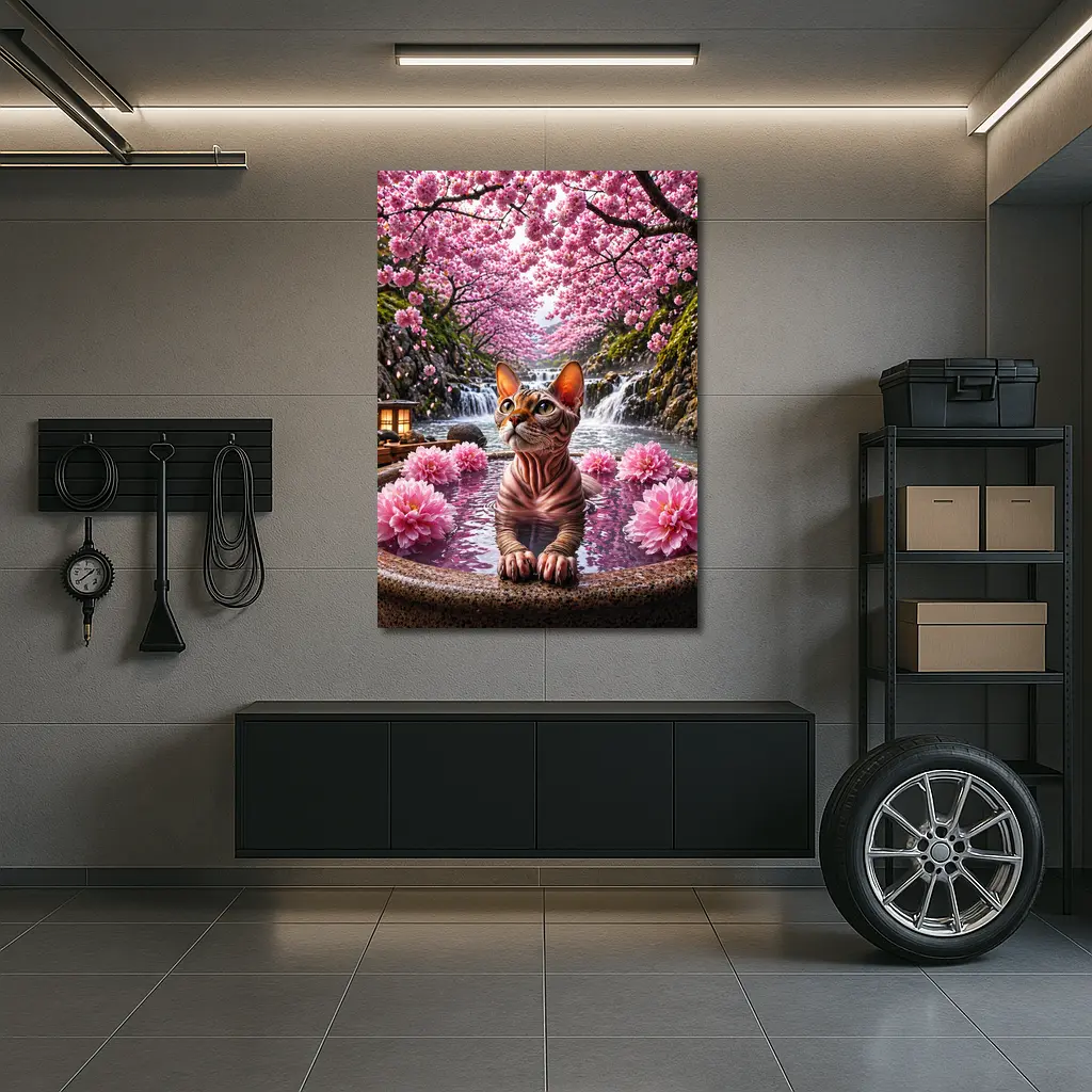 Devon Rex Cat Hot Spring Cherry Blossoms – Wall Art