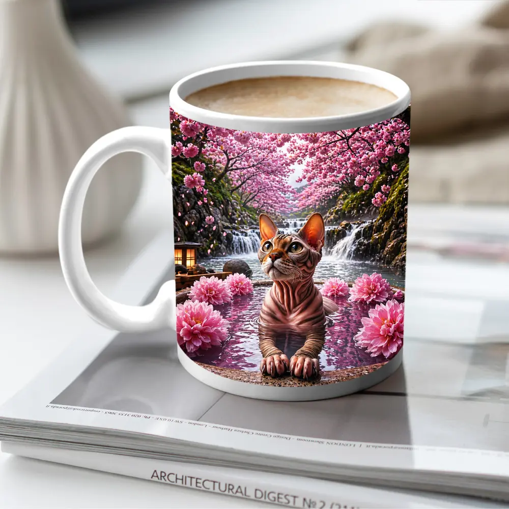 Devon Rex Cat Hot Spring Cherry Blossoms – Mugs