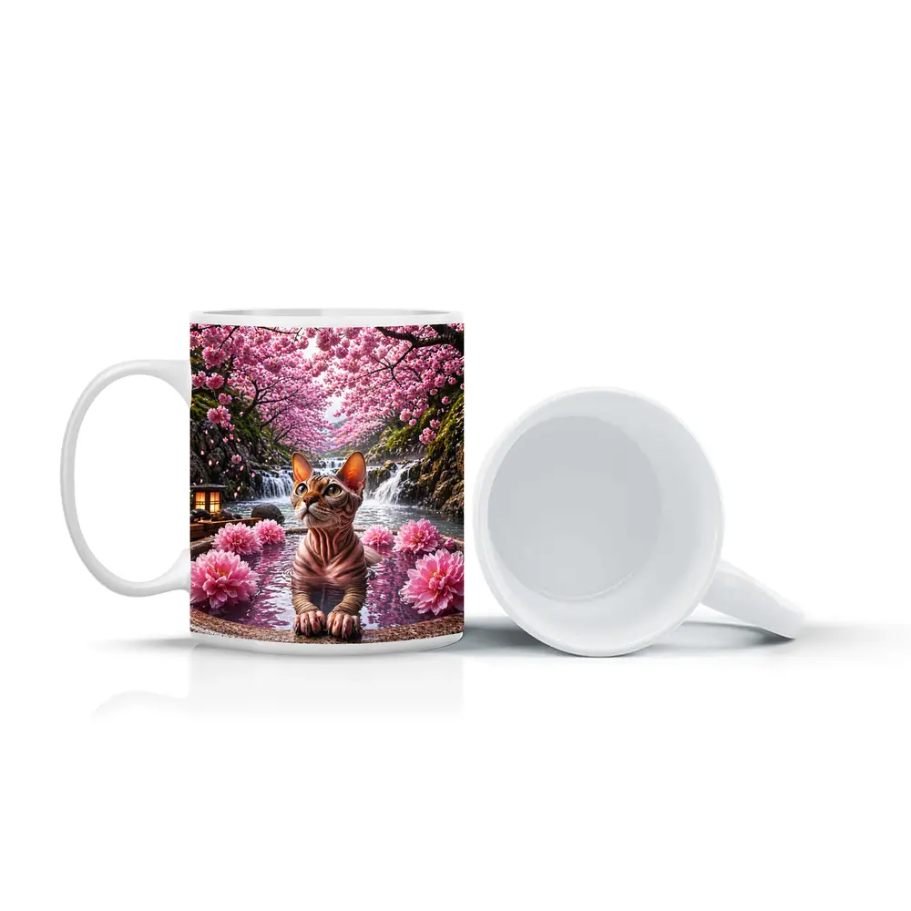 Devon Rex Cat Hot Spring Cherry Blossoms – Mugs