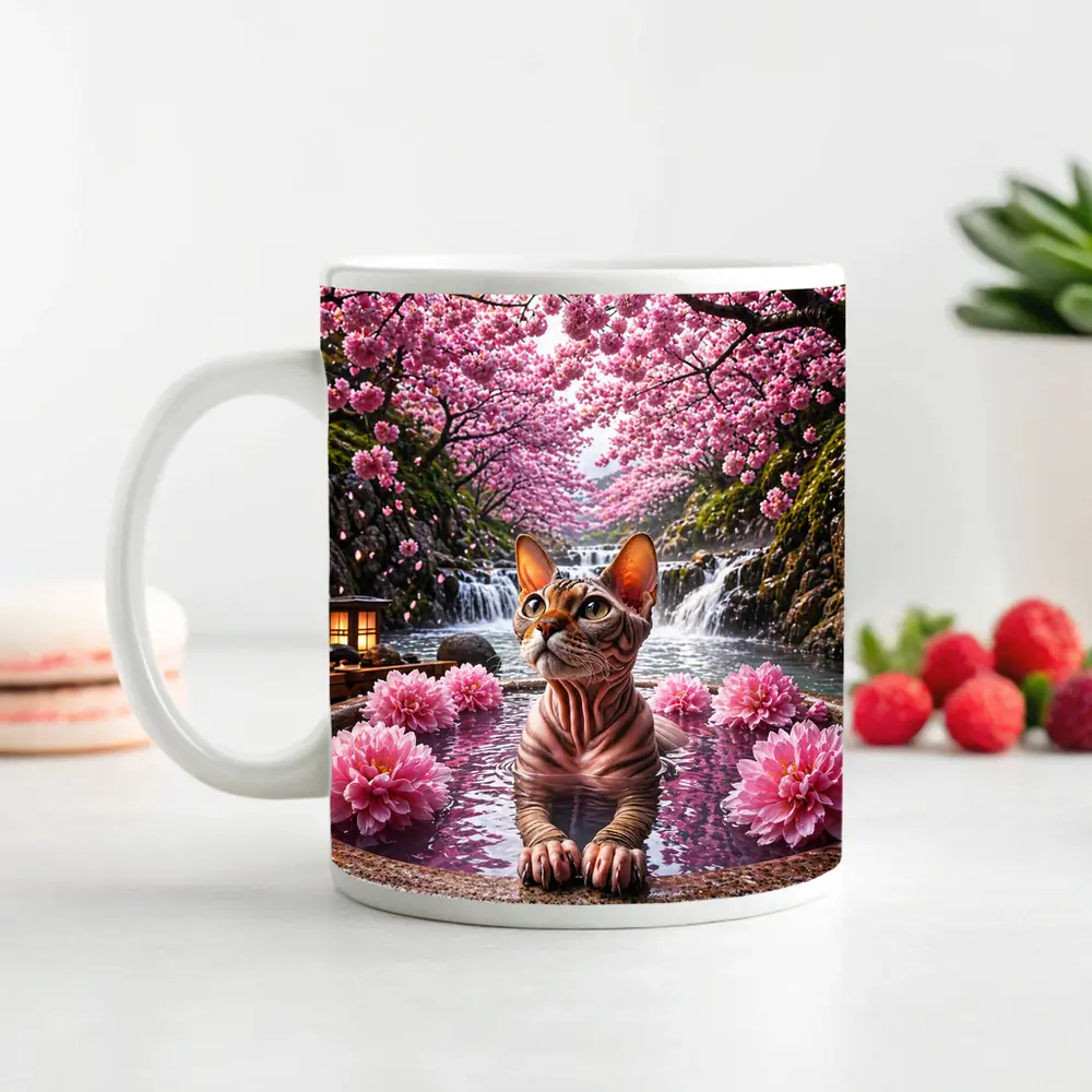 Devon Rex Cat Hot Spring Cherry Blossoms – Mugs