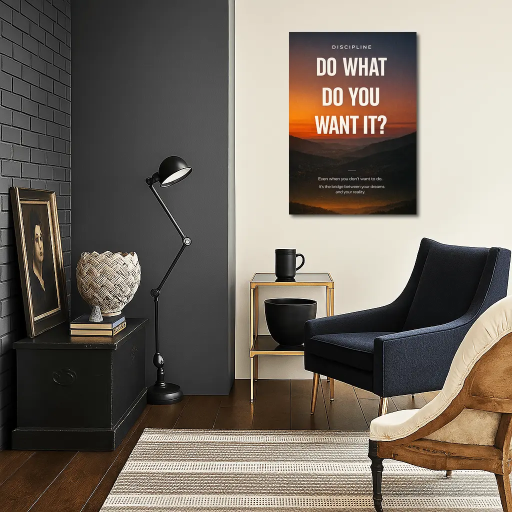Discipline Motivation Quote Sunset Mountain Landscape – Wall Art