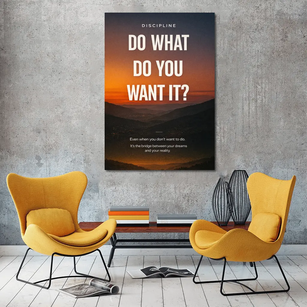 Discipline Motivation Quote Sunset Mountain Landscape – Wall Art