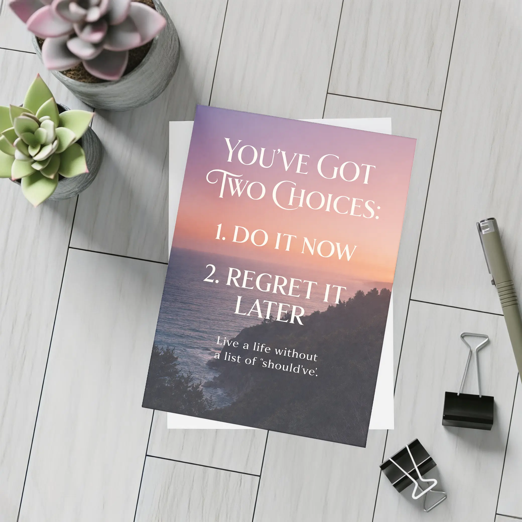 Do It Now Regret Later Motivational Sunset Quote – Postcards