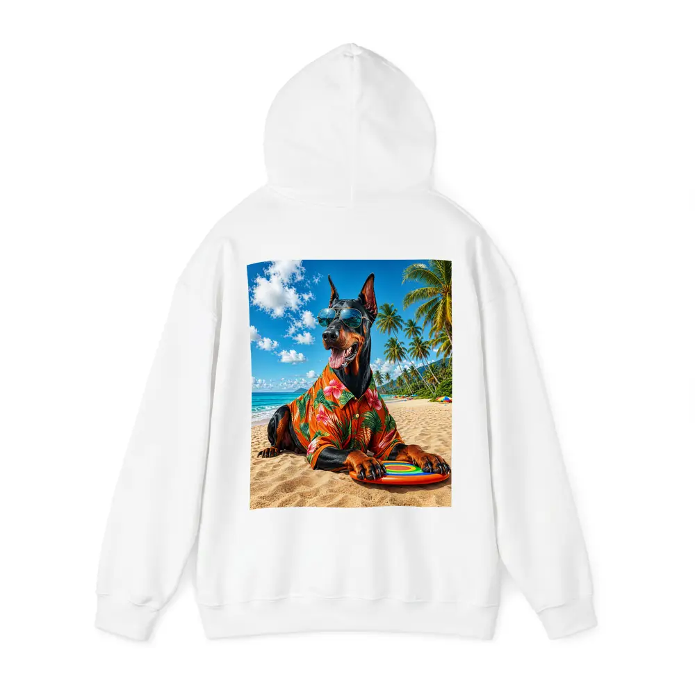 Doberman Pinscher Relaxing on Tropical Beach – Hoodies