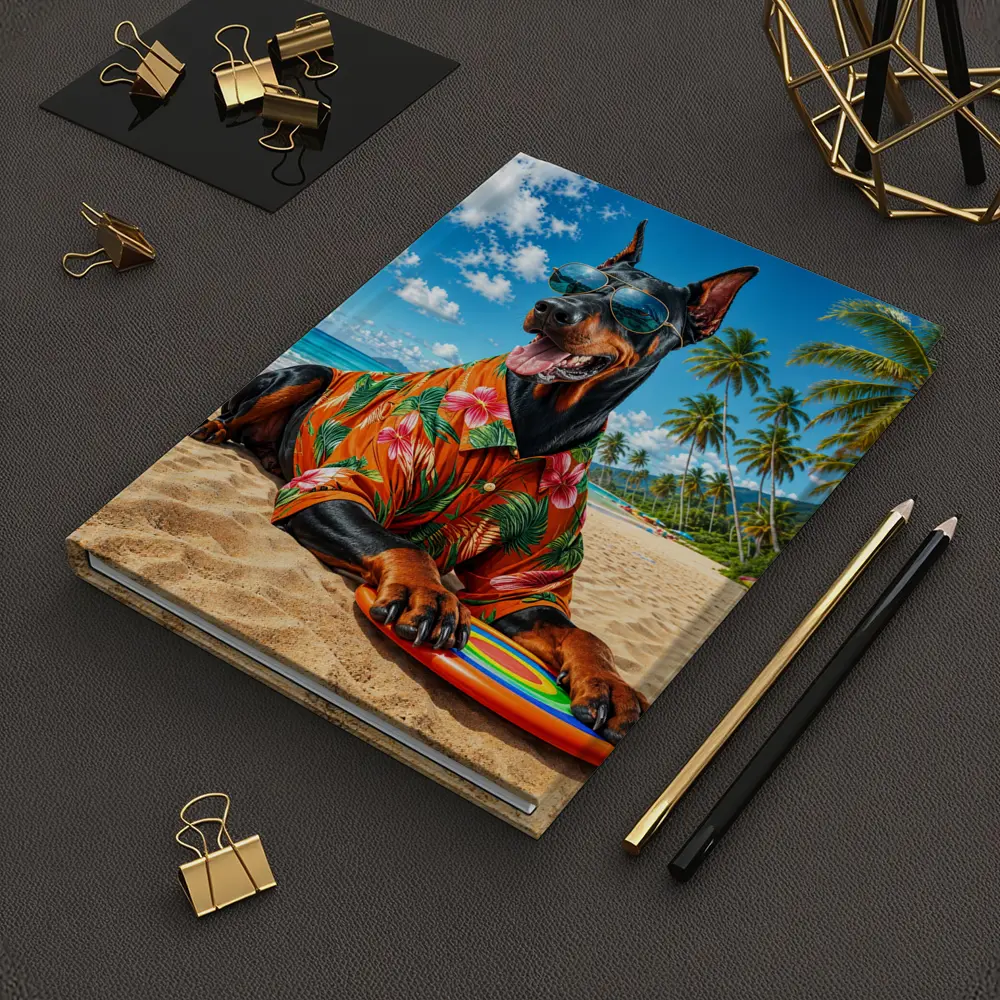 Doberman Pinscher Relaxing on Tropical Beach – Notebooks