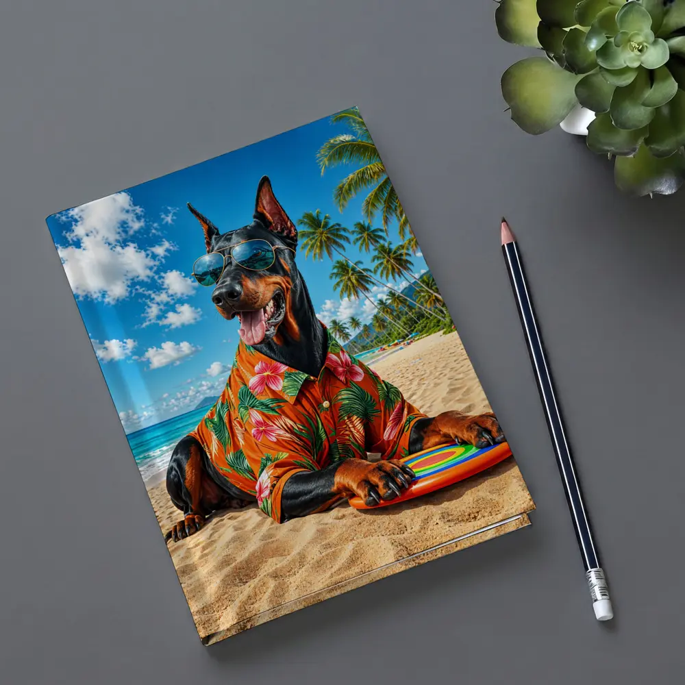 Doberman Pinscher Relaxing on Tropical Beach – Notebooks