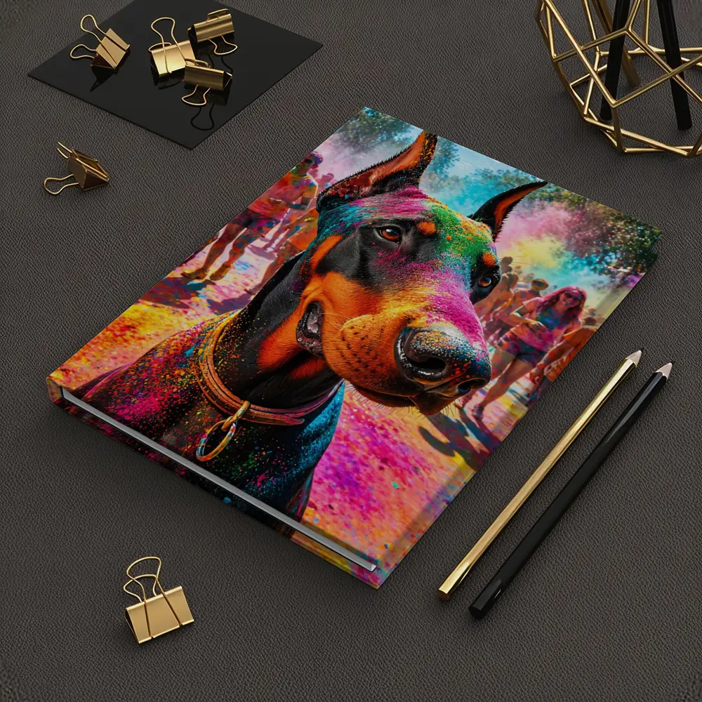 Doberman Dog at Colorful Holi Festival – Notebooks