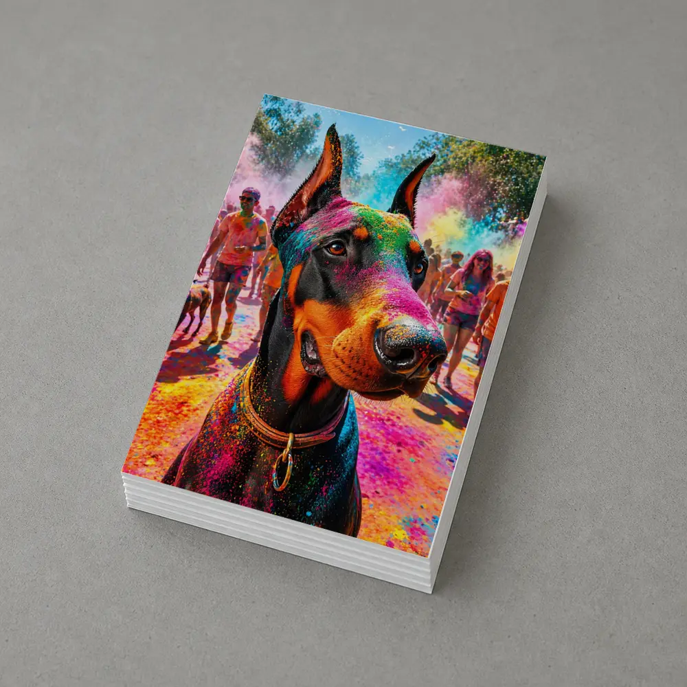 Doberman Dog at Colorful Holi Festival – Postcards
