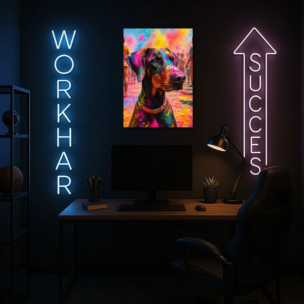 Doberman Covered in Holi Festival Colors – Wall Art