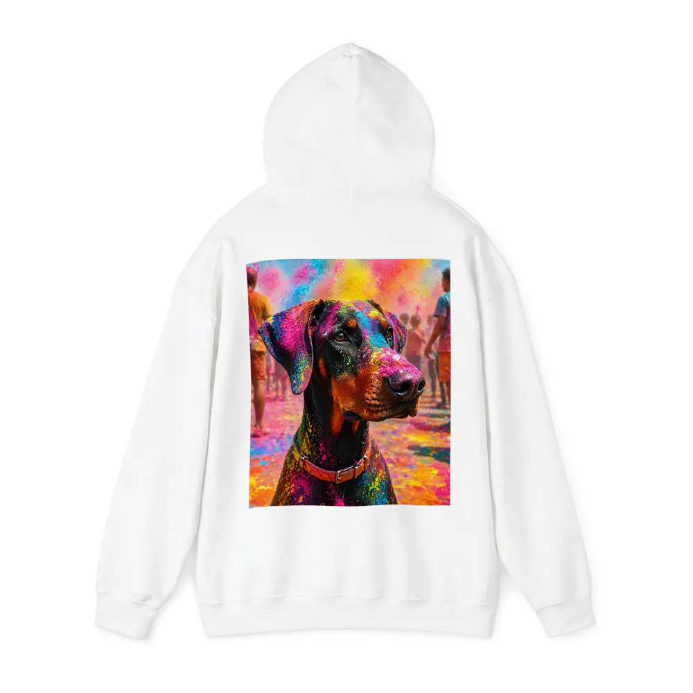Doberman Covered in Holi Festival Colors – Hoodies