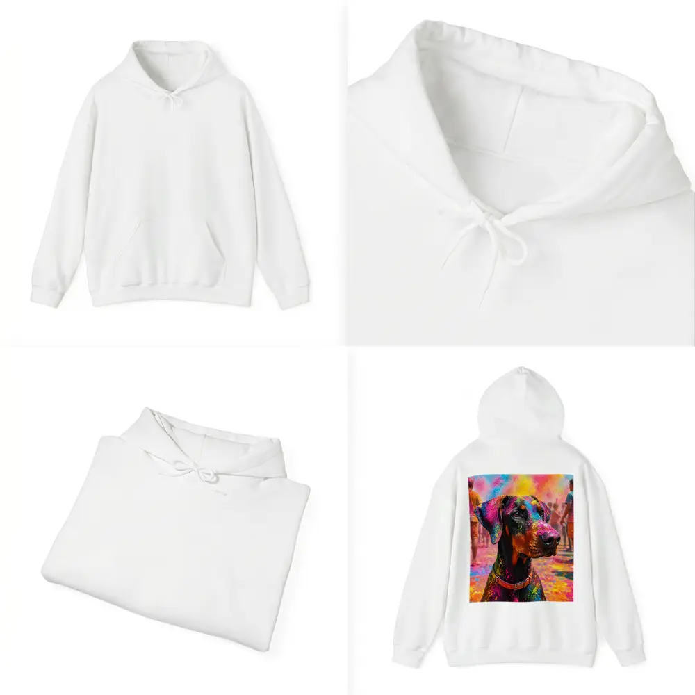 Doberman Covered in Holi Festival Colors – Hoodies