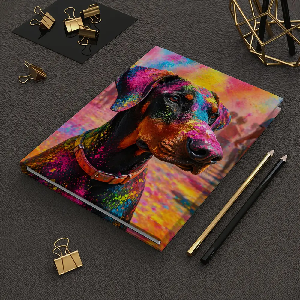 Doberman Covered in Holi Festival Colors – Notebooks