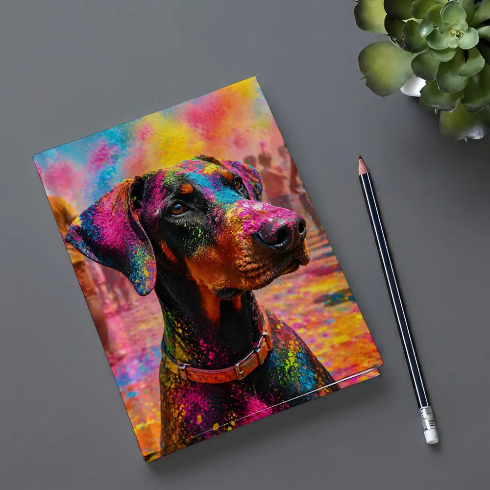 Doberman Covered in Holi Festival Colors – Notebooks