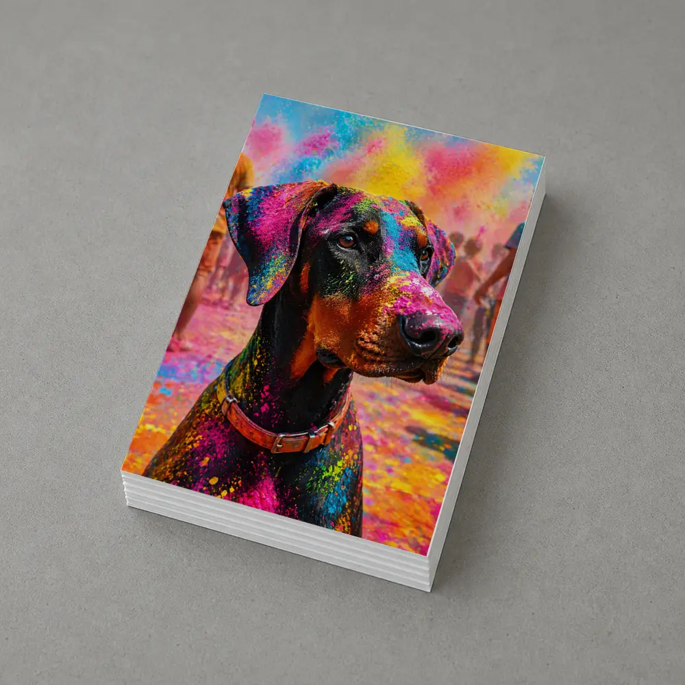 Doberman Covered in Holi Festival Colors – Postcards
