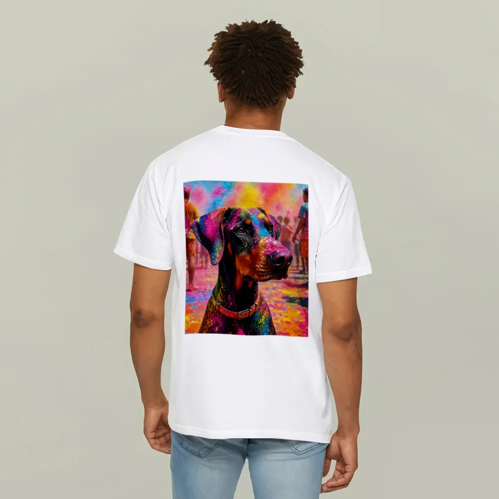 Doberman Covered in Holi Festival Colors – T-Shirts