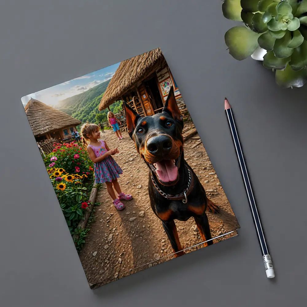 Doberman Dog Happy In Rural Village – Notebooks
