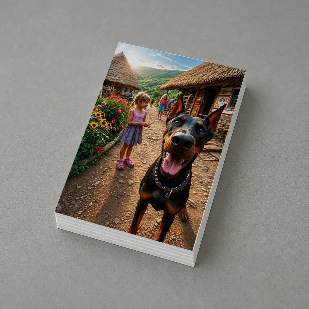 Doberman Dog Happy In Rural Village – Postcards