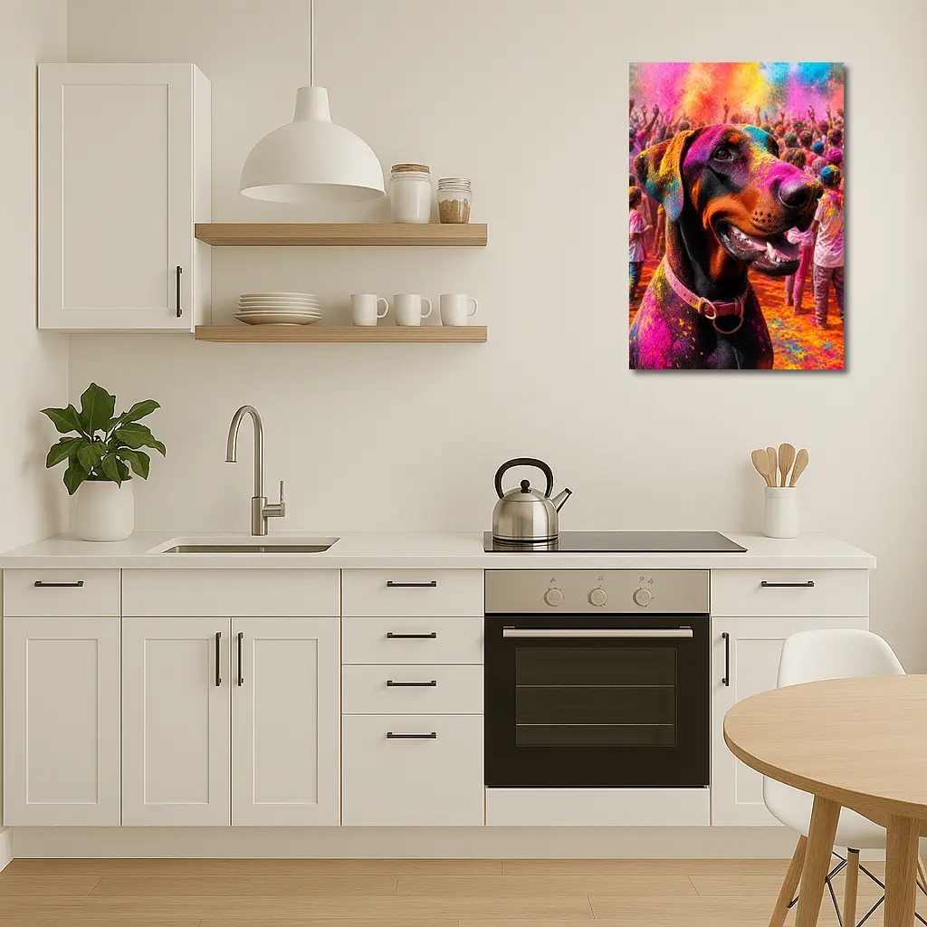 Doberman Pinscher At Colorful Holi Festival – Wall Art