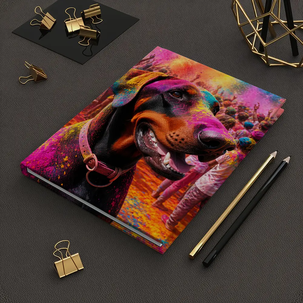 Doberman Pinscher At Colorful Holi Festival – Notebooks