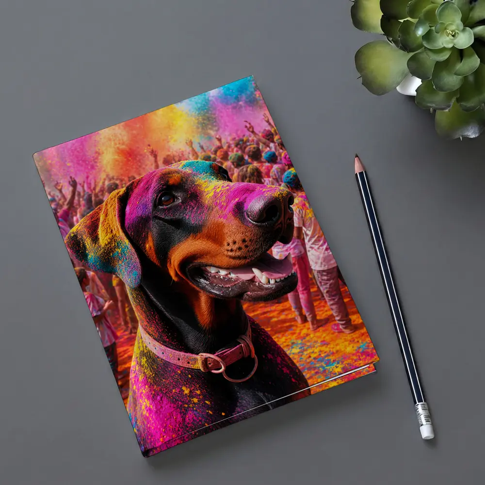 Doberman Pinscher At Colorful Holi Festival – Notebooks