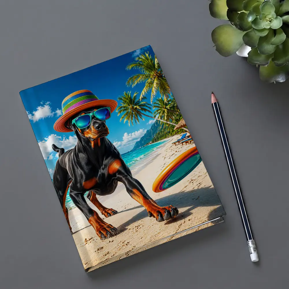 Doberman Pinscher Playing Frisbee Tropical Beach – Notebooks