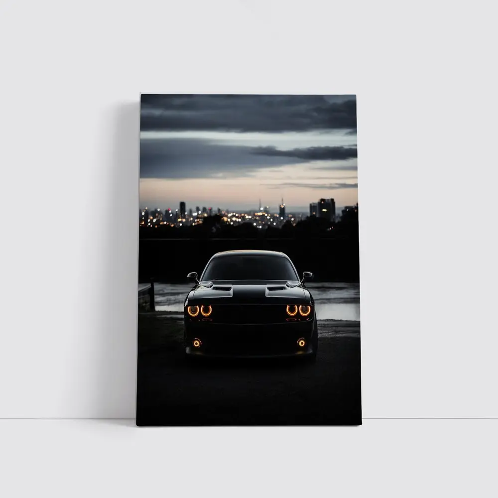 Dodge Challenger Black Night City Skyline – Wall Art