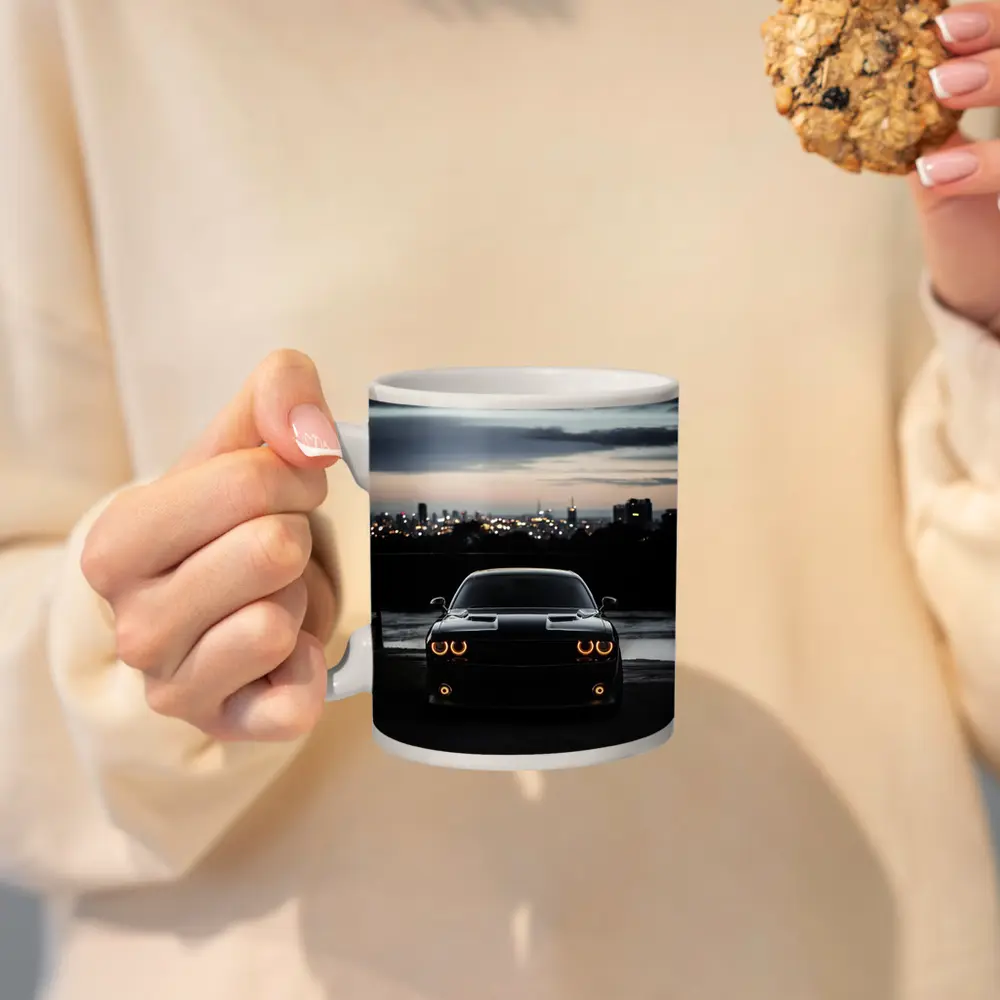 Dodge Challenger Black Night City Skyline – Mugs