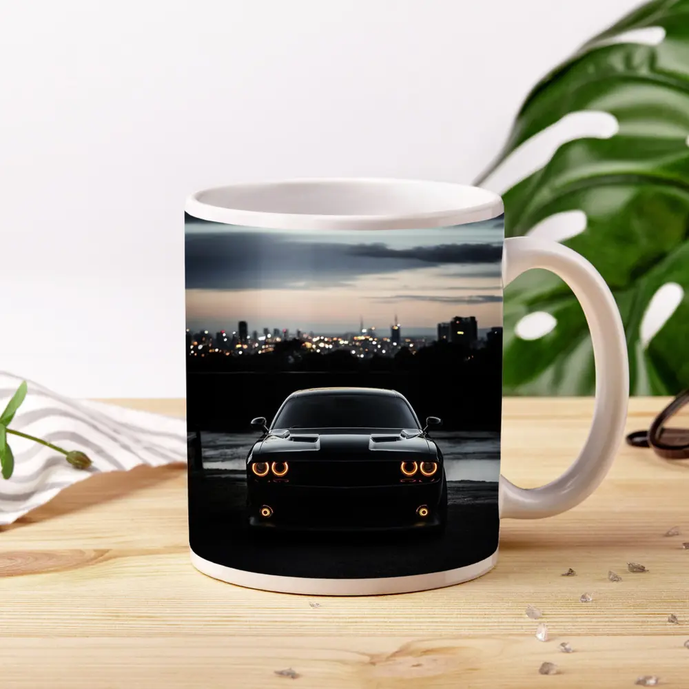 Dodge Challenger Black Night City Skyline – Mugs